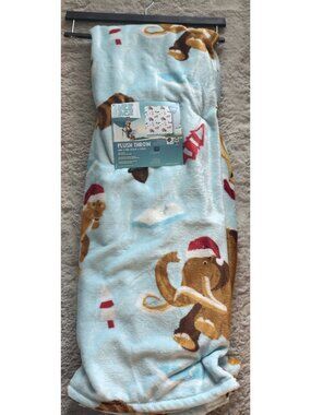 Ice Age Christmas Plush Throw Blanket 60” X 70” Blue Scrat Manny Syd VIRAL NEW